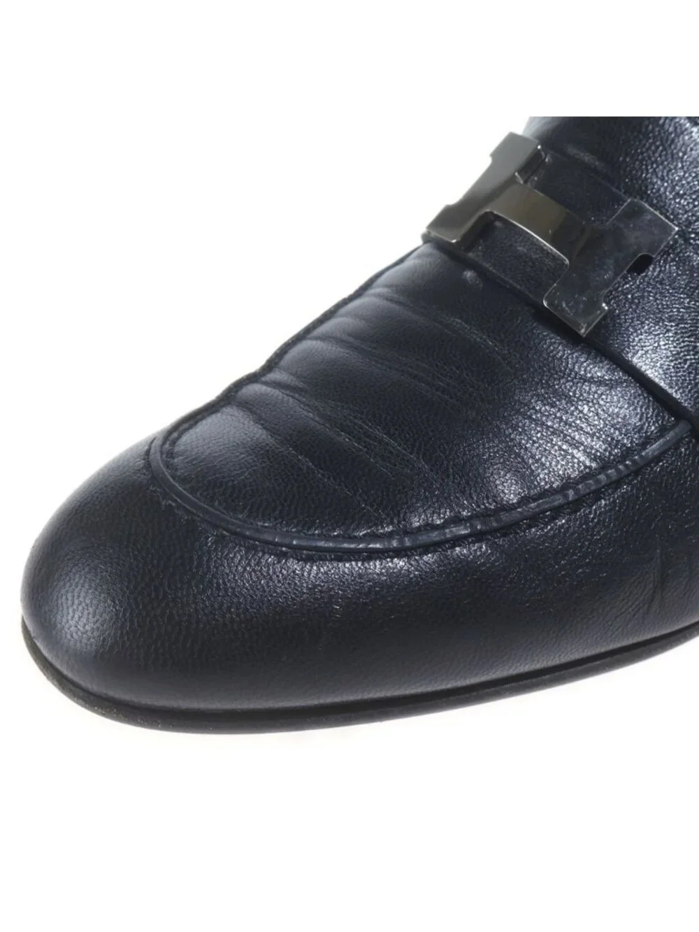 Hermes Moccasins Paris Leather Black Silver